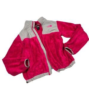 North Face Fleece Jacket Grey Pink Long Sleeve Girl's L‎ 14-16 NO ZIPPER PULL